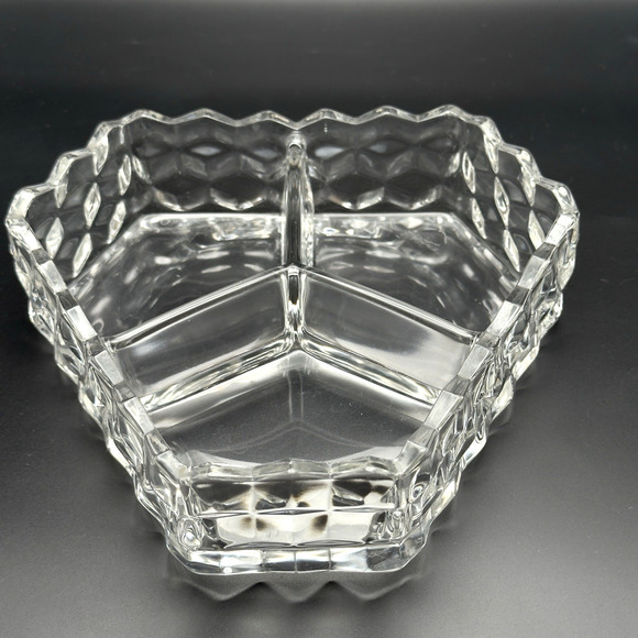 Vintage FOSTORIA AMERICAN Tray Dish Cubist Glass Divided Relish Boudoir Vanity - Picture 2 of 7